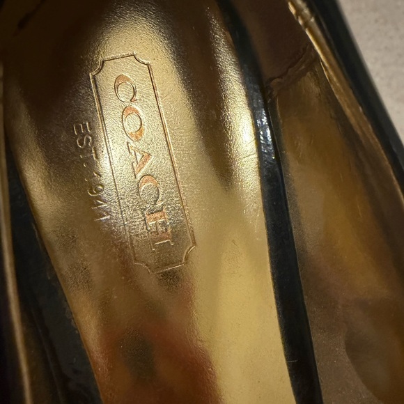 Coach Patent Black Leather Heels with Gold Interior - Picture 3 of 8